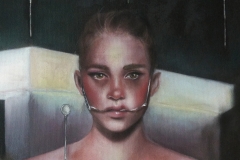 Chiara Luise-Fragile-aerografo, gessetti pastelli su tela-50x70 cm